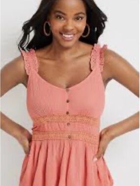 Women's Coral Lace-Trim Babydoll Button Front   Top